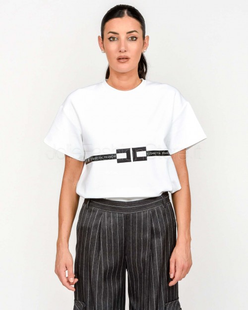 Elisabetta Franchi T-shirt in Jersey di Cotone Pesante Con Logo  MA02256E2 270