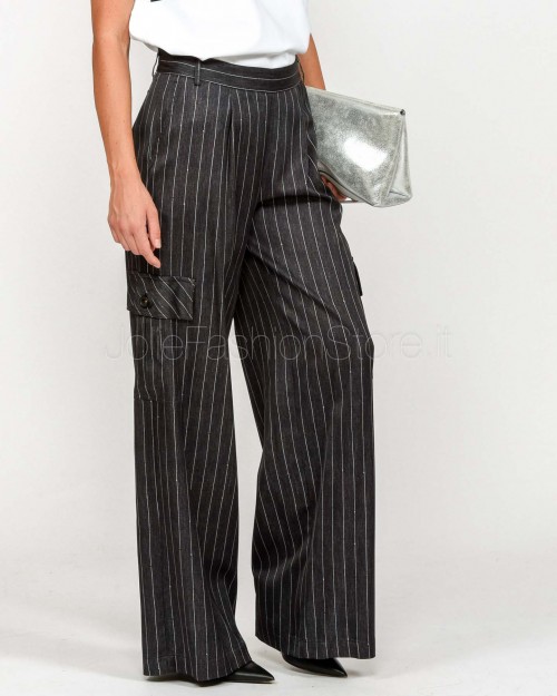Ermanno Pantalone Modello Cargo Gessato in Raso Antracite  D47EP061EB3-EB3 MFA83