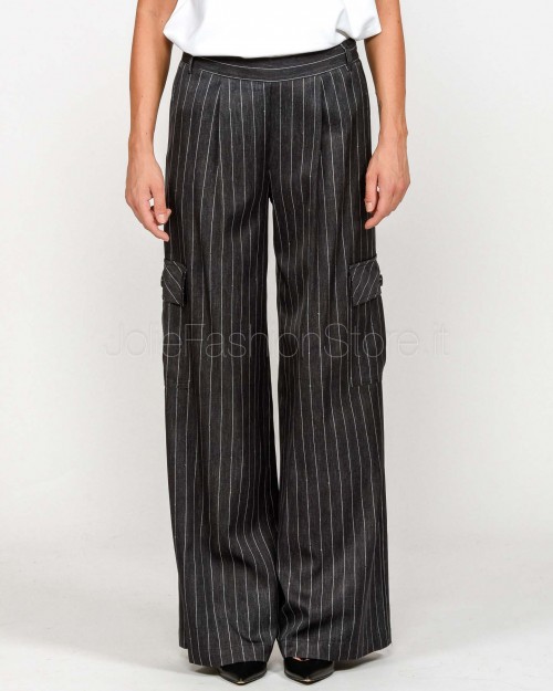 Ermanno Pantalone Modello Cargo Gessato in Raso Antracite  D47EP061EB3-EB3 MFA83