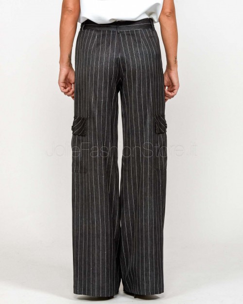 Ermanno Pantalone Modello Cargo Gessato in Raso Antracite  D47EP061EB3-EB3 MFA83