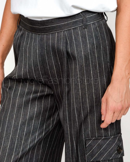 Ermanno Pantalone Modello Cargo Gessato in Raso Antracite  D47EP061EB3-EB3 MFA83