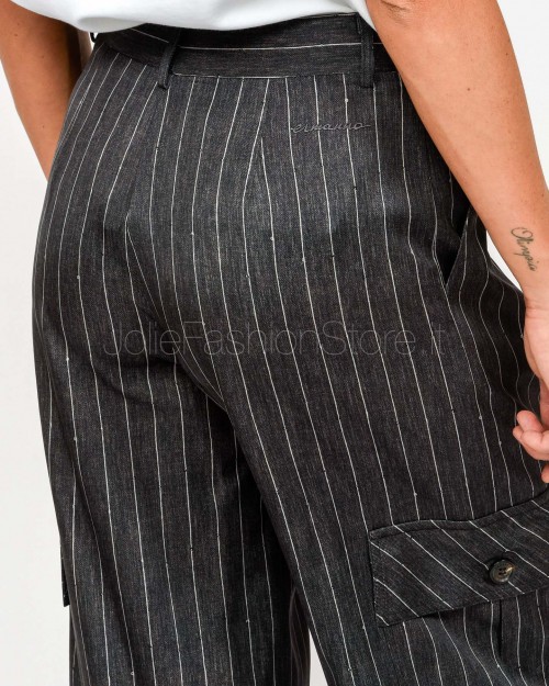Ermanno Pantalone Modello Cargo Gessato in Raso Antracite  D47EP061EB3-EB3 MFA83