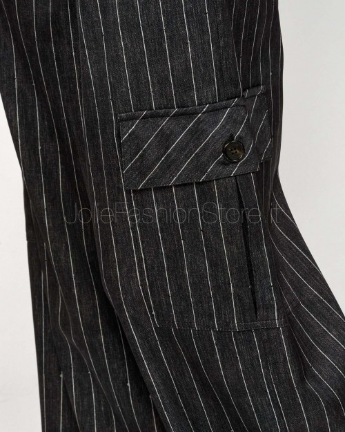 Ermanno Pantalone Modello Cargo Gessato in Raso Antracite  D47EP061EB3-EB3 MFA83