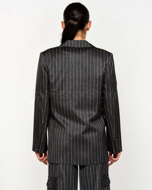 Ermanno Giacca Monopetto Gessato In Raso Antracite  D47EI015EB3-EB3 MFA83