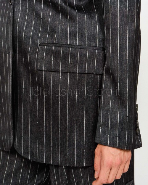 Ermanno Giacca Monopetto Gessato In Raso Antracite  D47EI015EB3-EB3 MFA83