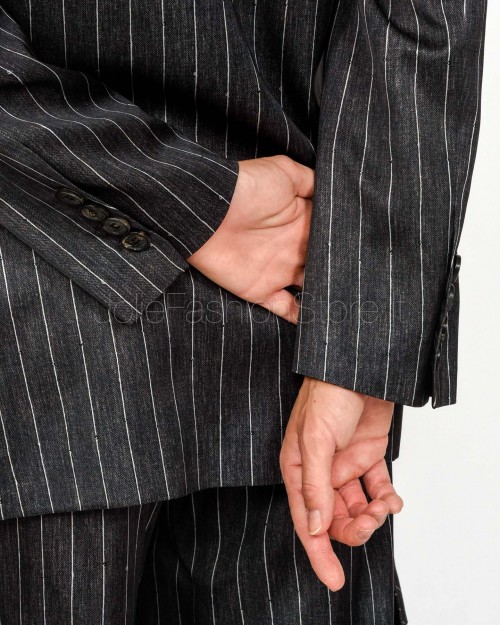 Ermanno Giacca Monopetto Gessato In Raso Antracite  D47EI015EB3-EB3 MFA83