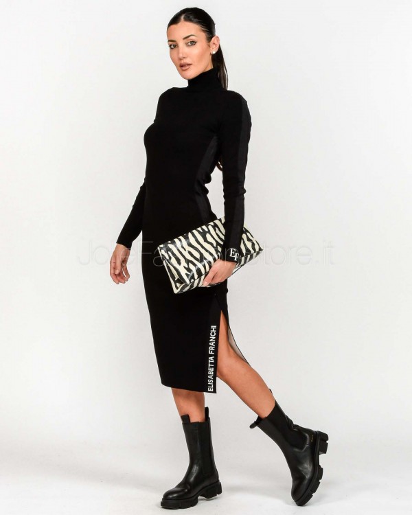 Elisabetta Franchi Abito Midi Con Bande Lucide Nero/Milk  AM03S56E2 EF3