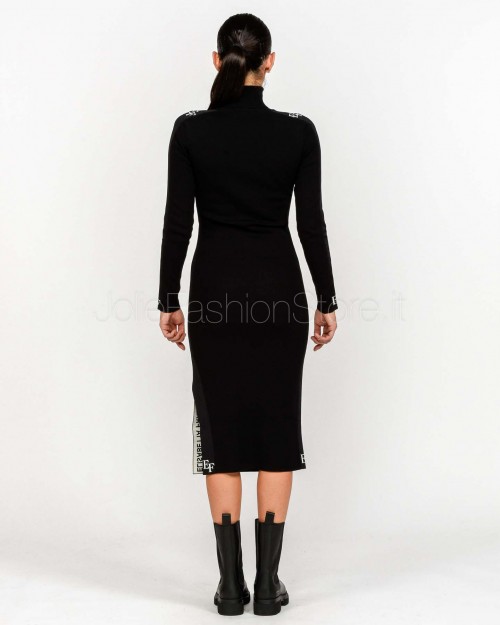 Elisabetta Franchi Abito Midi Con Bande Lucide Nero/Milk  AM03S56E2 EF3