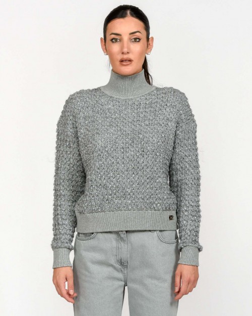 Elisabetta Franchi Maglia in Bouclé Con Paillettes Grigio Melange  MK20Q56E2 431