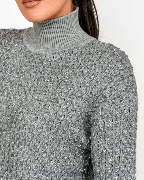 Elisabetta Franchi Maglia in Bouclé Con Paillettes Grigio Melange  MK20Q56E2 431