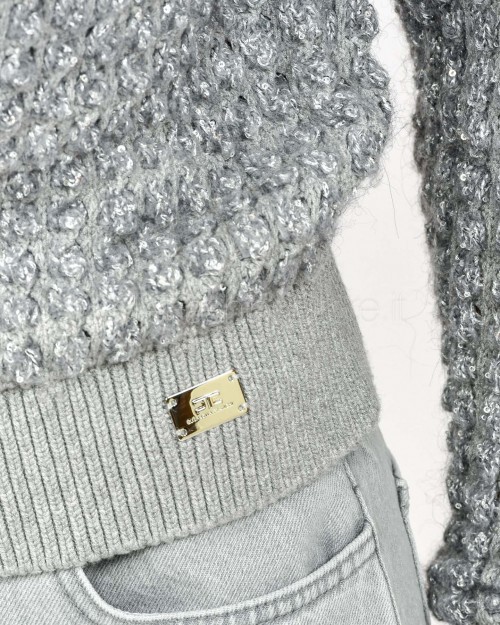 Elisabetta Franchi Maglia in Bouclé Con Paillettes Grigio Melange  MK20Q56E2 431