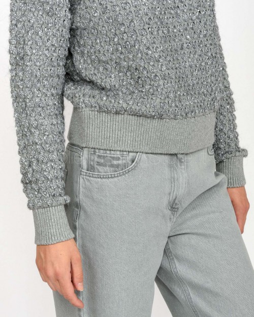 Elisabetta Franchi Maglia in Bouclé Con Paillettes Grigio Melange  MK20Q56E2 431