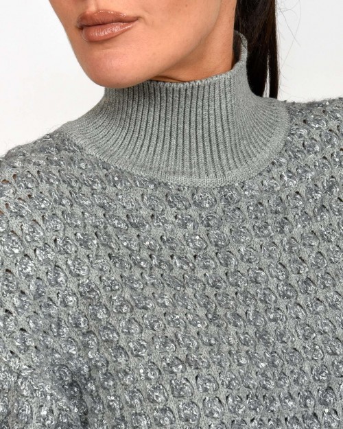 Elisabetta Franchi Maglia in Bouclé Con Paillettes Grigio Melange  MK20Q56E2 431