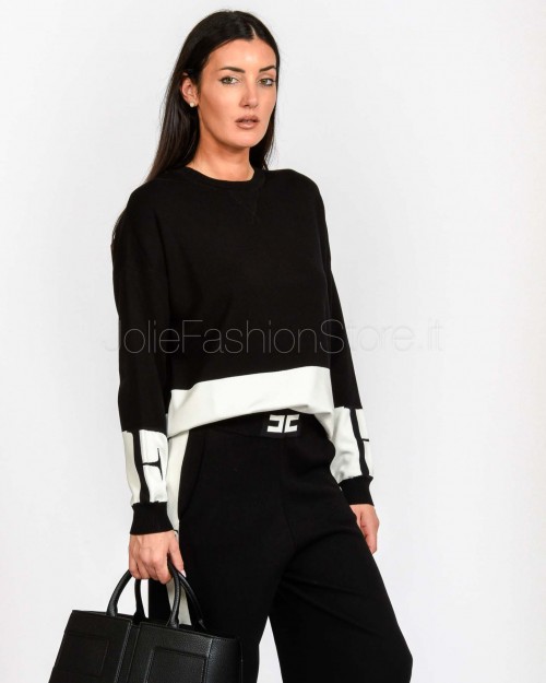 Elisabetta Franchi Maglia Con Bande Lucide Nero/Milk