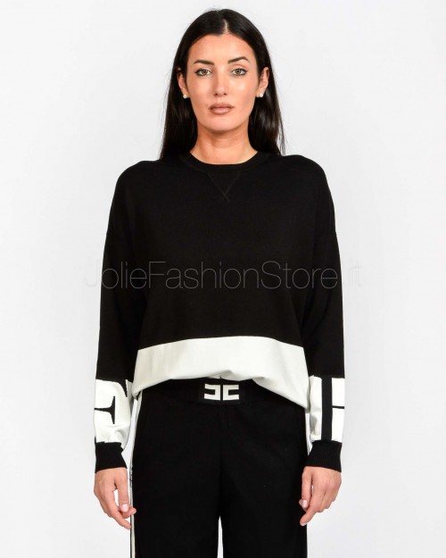 Elisabetta Franchi Maglia Con Bande Lucide Nero/Milk  MK01S56E2 EF3