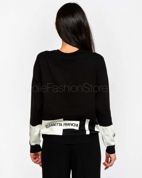Elisabetta Franchi Maglia Con Bande Lucide Nero/Milk  MK01S56E2 EF3