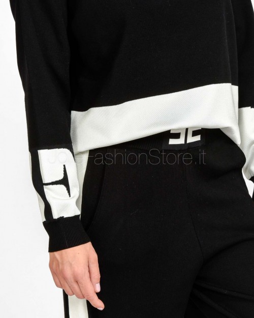 Elisabetta Franchi Maglia Con Bande Lucide Nero/Milk  MK01S56E2 EF3