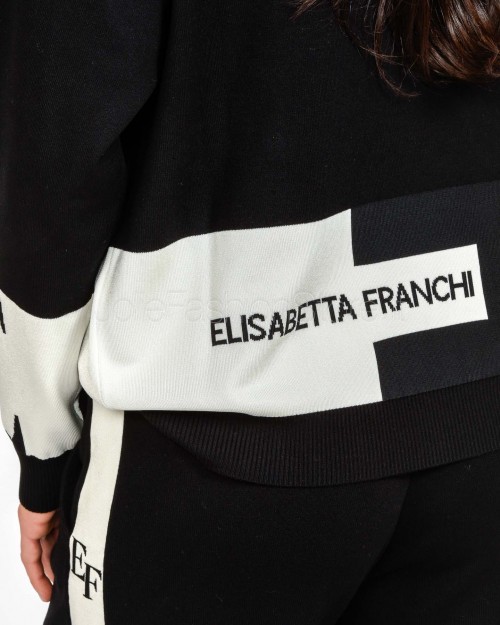 Elisabetta Franchi Maglia Con Bande Lucide Nero/Milk  MK01S56E2 EF3