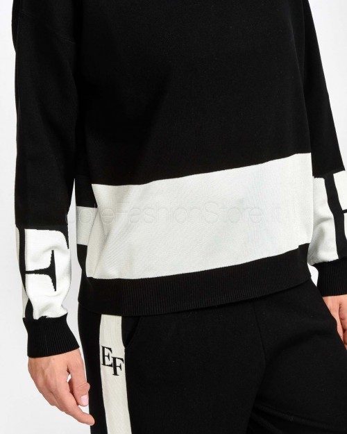 Elisabetta Franchi Maglia Con Bande Lucide Nero/Milk  MK01S56E2 EF3
