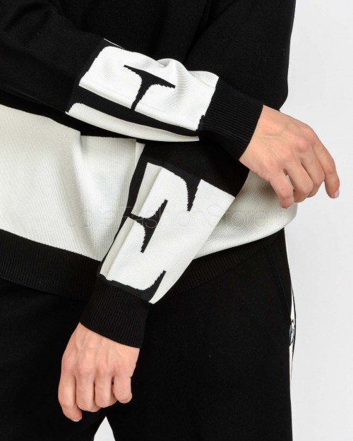 Elisabetta Franchi Maglia Con Bande Lucide Nero/Milk  MK01S56E2 EF3