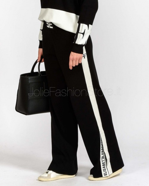 Elisabetta Franchi Pantalone Con Bande Lucide Nero/Milk  KP69S56E2 EF3