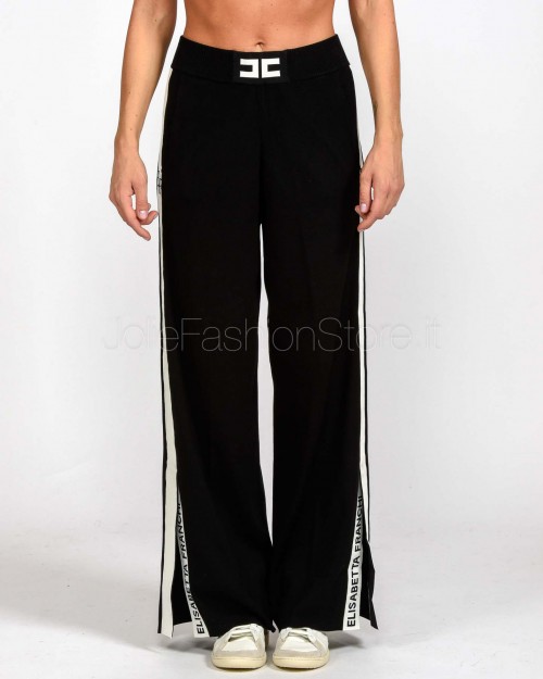 Elisabetta Franchi Pantalone Con Bande Lucide Nero/Milk  KP69S56E2 EF3