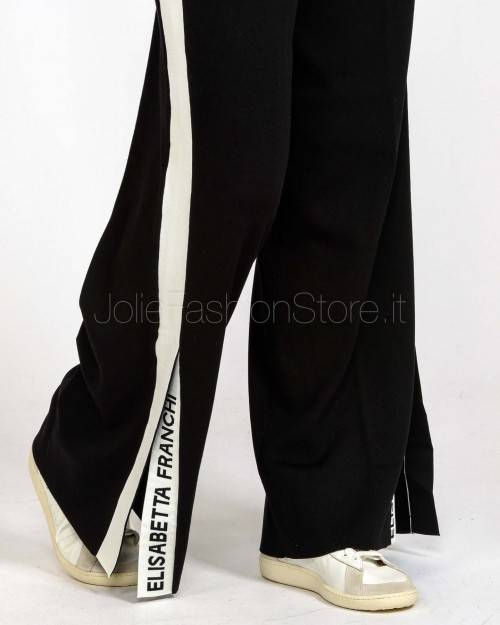Elisabetta Franchi Pantalone Con Bande Lucide Nero/Milk  KP69S56E2 EF3