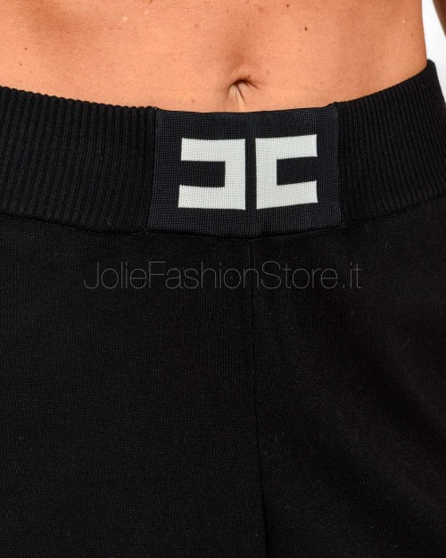 Elisabetta Franchi Pantalone Con Bande Lucide Nero/Milk  KP69S56E2 EF3
