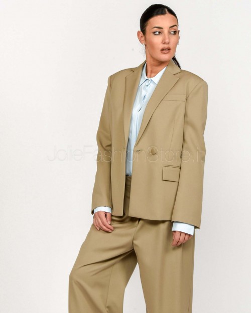 Patrizia Pepe Giacca Asimmetrica in Gabardina Stone Beige  8S0541 A623 B833