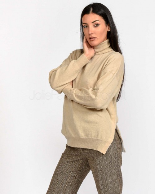 Solo Tre Maglia Collo Alto In Lana Cipria