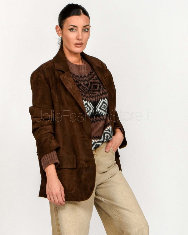 Solo Tre Giacca Monopetto Taglio Maschile In Pelle Marrone  M1F0205 FU 69S FONDENTE