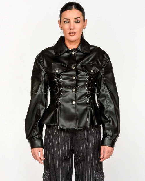 Ermanno Black Faux Leather Bustier Jacket  D47EI018E5B-E5B MF099