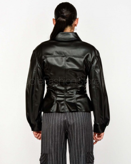 Ermanno Black Faux Leather Bustier Jacket  D47EI018E5B-E5B MF099