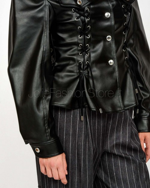 Ermanno Black Faux Leather Bustier Jacket  D47EI018E5B-E5B MF099