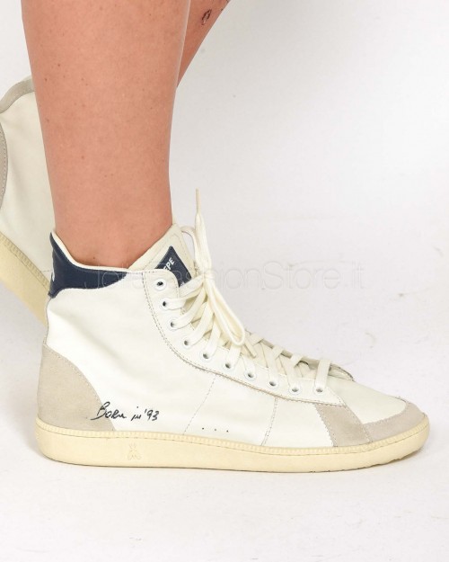 Patrizia Pepe SKIN Sneakers HI '93 in Nappa Off White/Blue  8Z0111 L150 FG38