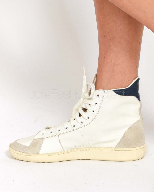 Patrizia Pepe SKIN Sneakers HI '93 in Nappa Off White/Blue  8Z0111 L150 FG38