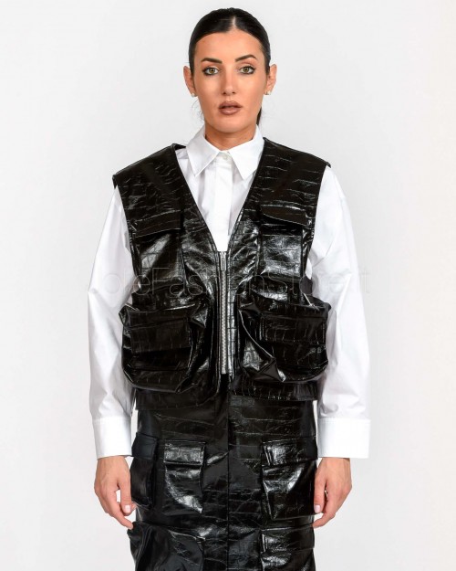 Meimeij Gilet Tasconato Stampa Cocco Nero  M5IC01 100
