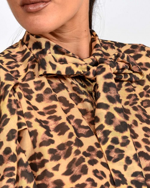 Actualee Camicia Over Con Fiocco Leopardata  15113 LEOPARDATO