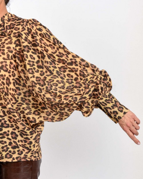 Actualee Camicia Over Con Fiocco Leopardata  15113 LEOPARDATO
