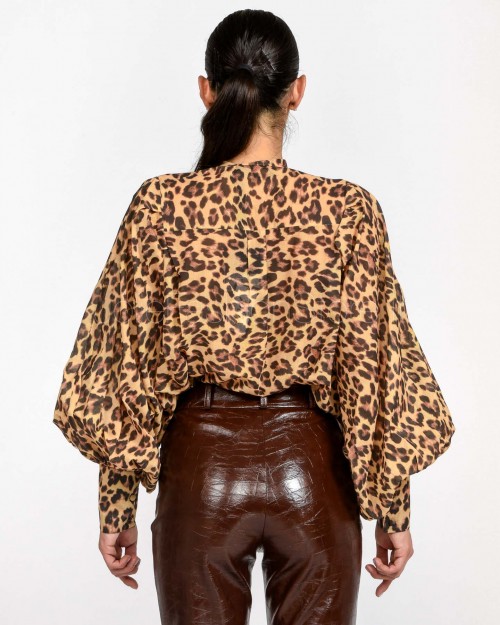Actualee Camicia Over Con Fiocco Leopardata  15113 LEOPARDATO