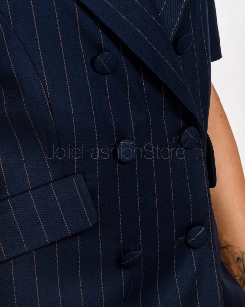 Actualee Giacca Doppiopetto Manica Corta Gessata Blu/Marrone  15100 BLU