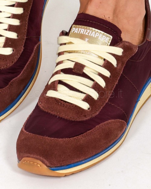 Patrizia Pepe Running SKIN Sneakers '93 in Nylon Brown/Blue  2Z0054 V040 FG41