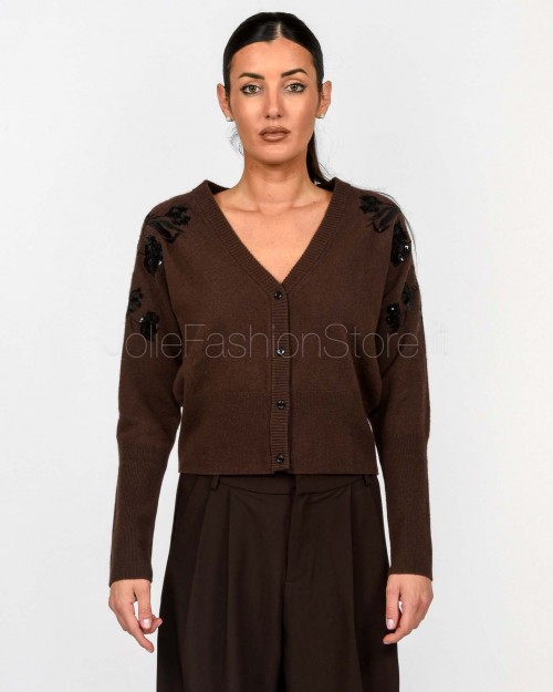 Ermanno Cardigan Scollo a V Con Applicazioni Moro/Nero  D47EN001RE50-E50 MFA70