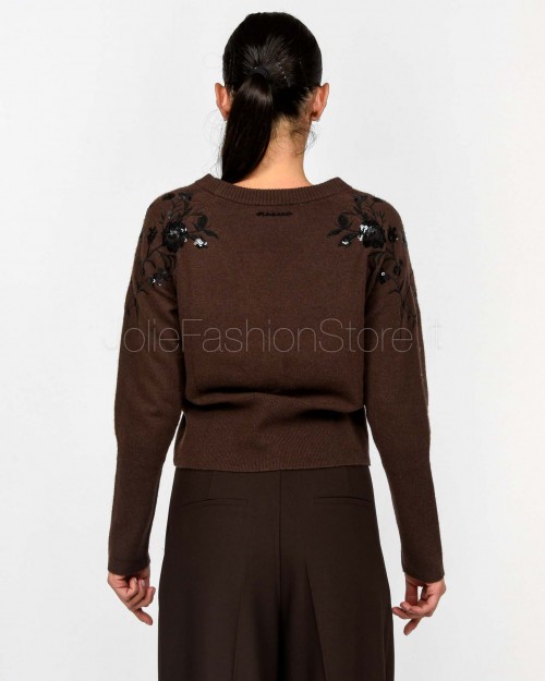 Ermanno Cardigan Scollo a V Con Applicazioni Moro/Nero  D47EN001RE50-E50 MFA70