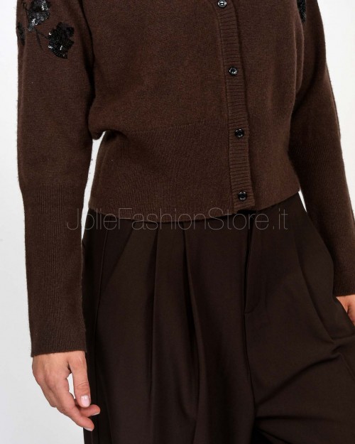 Ermanno Cardigan Scollo a V Con Applicazioni Moro/Nero  D47EN001RE50-E50 MFA70