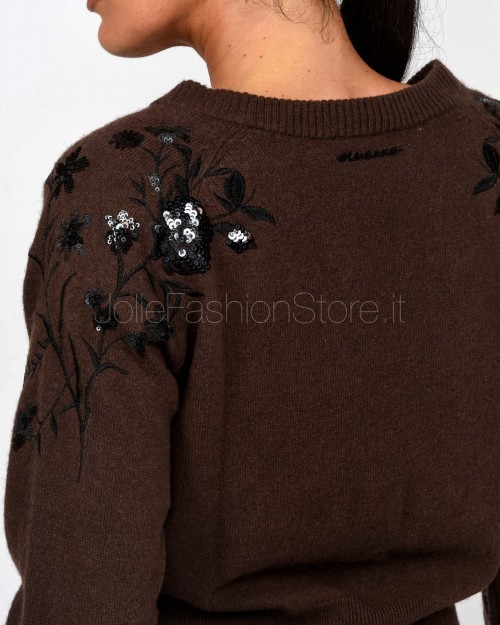Ermanno Cardigan Scollo a V Con Applicazioni Moro/Nero  D47EN001RE50-E50 MFA70