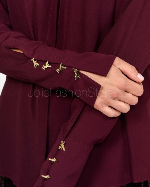 Patrizia Pepe "ESSENTIAL" Shirt with High Cuff Purple Red  8C0761 A8I1 M536
