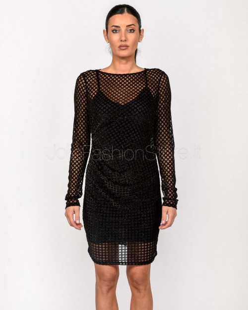 Patrizia Pepe Abito Mini Stretch con Dettagli Glitter Black Net  8A1579 A638 K469