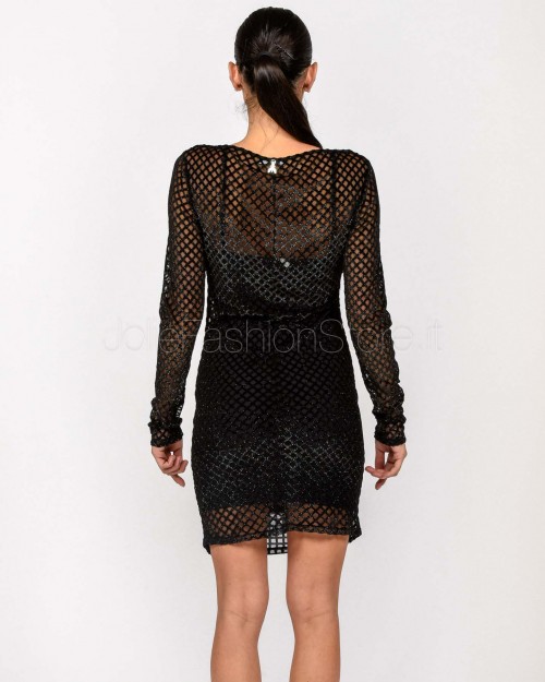 Patrizia Pepe Abito Mini Stretch con Dettagli Glitter Black Net  8A1579 A638 K469
