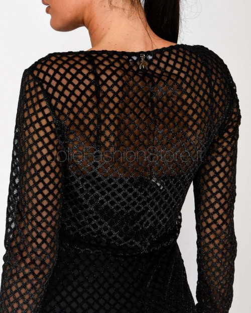 Patrizia Pepe Abito Mini Stretch con Dettagli Glitter Black Net  8A1579 A638 K469